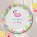 Girl Pool party  Paper Plate<br><div class="desc">Tropical leafs and flowers,  with fruits and a cute flamingo float for the perfect girl pool party!</div>