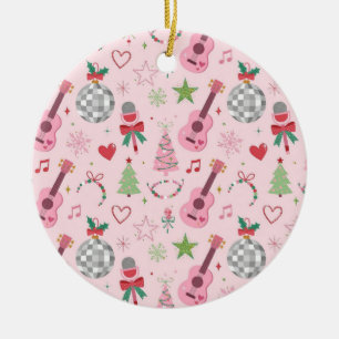 Girl Pop Star Holiday Ornament   Pink Guitar Disco