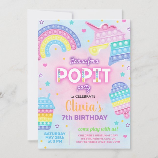 Girl popit birthday party invitation. POPIT. Invit Invitation (Front)