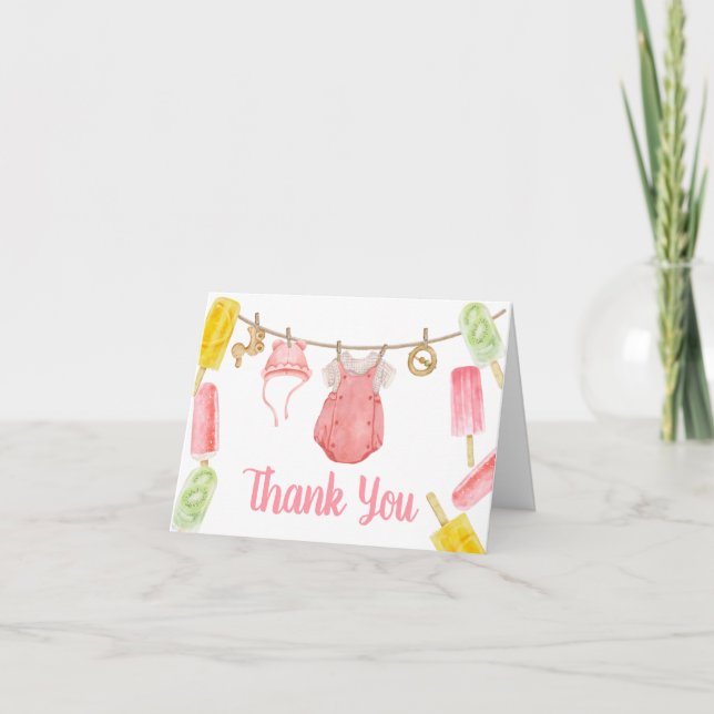 Girl Popsicle Baby Shower Thank You Card (Front)