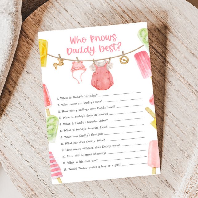 Girl Popsicle Baby Shower Who Knows Daddy Game (Ready to Pop Popsicle Baby Shower Game)