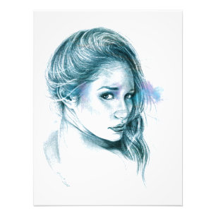 Girl portrait pencil art in blue Photo print