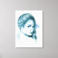 Girl portrait pencil drawing art Blue