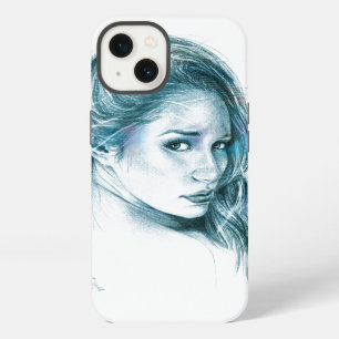 Girl portrait pencil drawing art Blue iPhone 13 Case