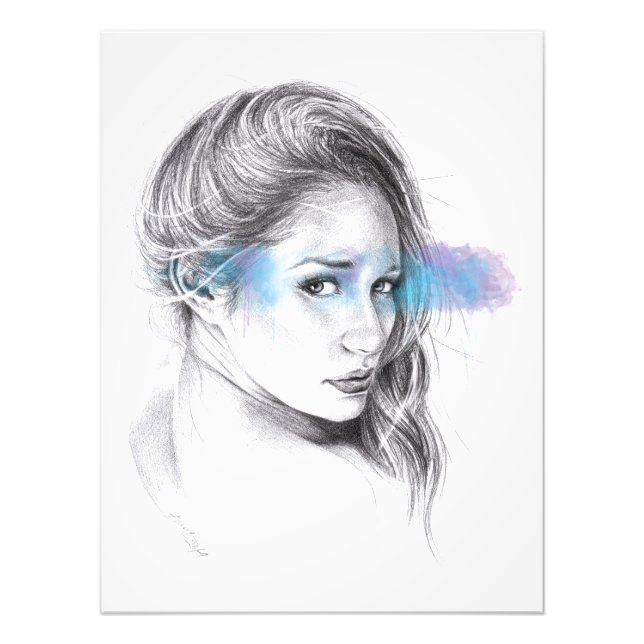 Girl portrait pencil drawing art photo print (Front)