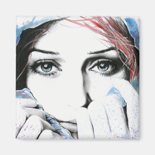 Girl portrait Pretty eyes Watercolor painting art Magnet