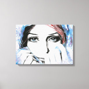 Girl portrait watercolor painting wrapped canvas