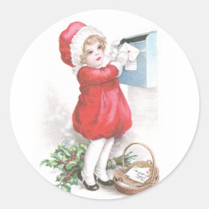Girl Posting Letters Vintage Christmas Classic Round Sticker