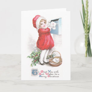 Girl Posting Letters Vintage Christmas Holiday Card