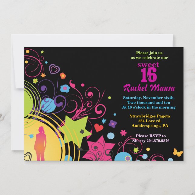 Girl Power Bright Sweet Sixteen 16 Invitation (Front)