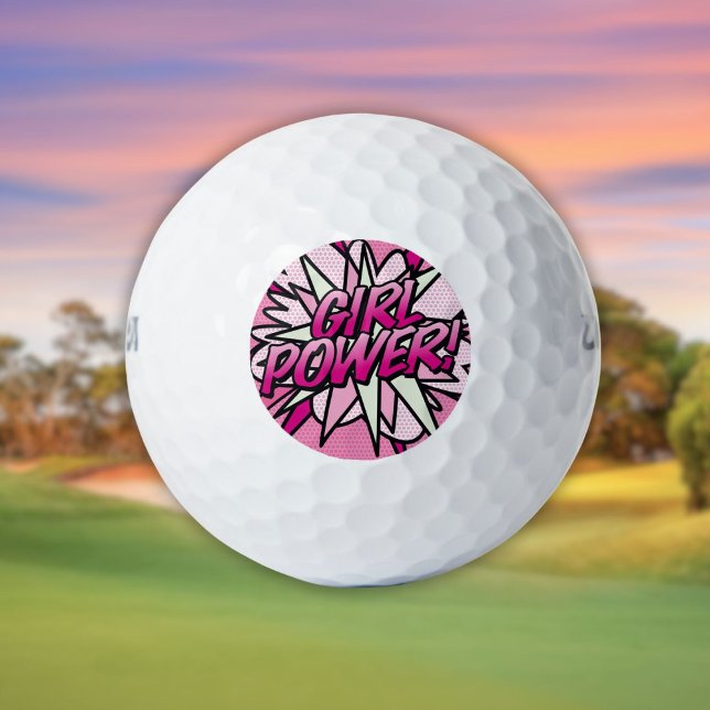 GIRL POWER Comic Book Fun Modern Pink Golf Balls (GIRL POWER Comic Book Fun Modern Pink Golf Balls)