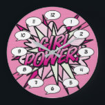 GIRL POWER Comic Book Pop Art Pink Large Clock<br><div class="desc">Fun trendy superhero comic book pop clocks that are sure to add a splash of color to a range of rooms around your home or office. An ideal way to treat yourself or someone that you know with these cool, unique comic con designer clocks. Why not add some zap pow...</div>