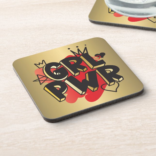 GIRL POWER, Crown & Hearts, Red & Gold Coaster (Left Side)