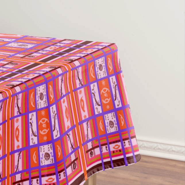 girl power curvy plaid repeat pattern tablecloth (In Situ)