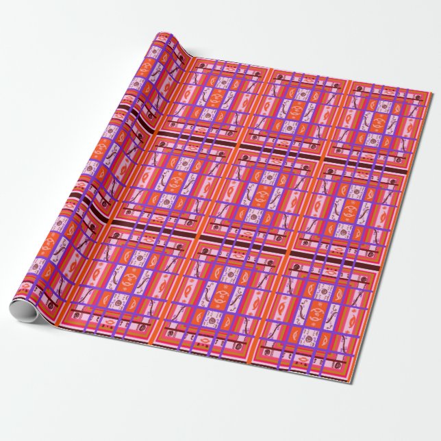 girl power curvy plaid wrapping paper (Unrolled)