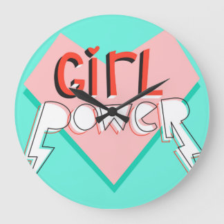 Girl Power: Cute Graphic Slogan Large Clock