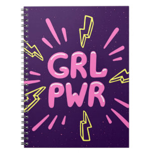 Girl power feminist slogan, violet background. notebook