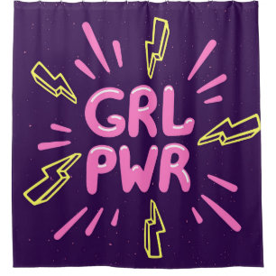 Girl power feminist slogan, violet background. shower curtain