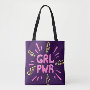 Girl power feminist slogan, violet background. tote bag