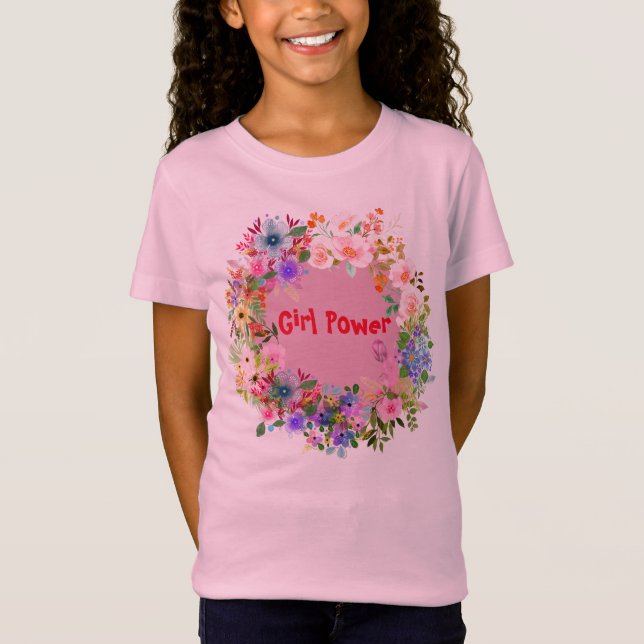 Girl Power Floral Design T-Shirt (Front)