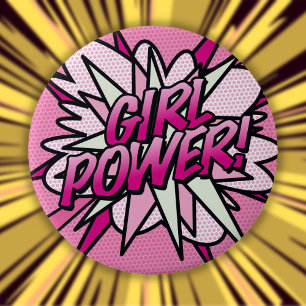 GIRL POWER Fun Pink Comic Book Pop Art 10 Cm Round Badge