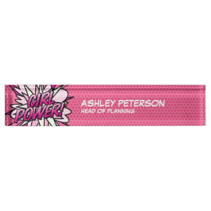 GIRL POWER Fun Retro Comic Book Pink Nameplate