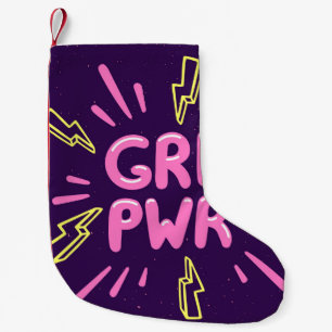Girl power movement slogan seamless pattern small christmas stocking