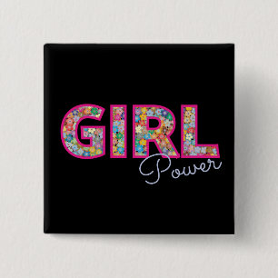 Girl Power   Pink Girly Beautiful Wildflower Women 15 Cm Square Badge