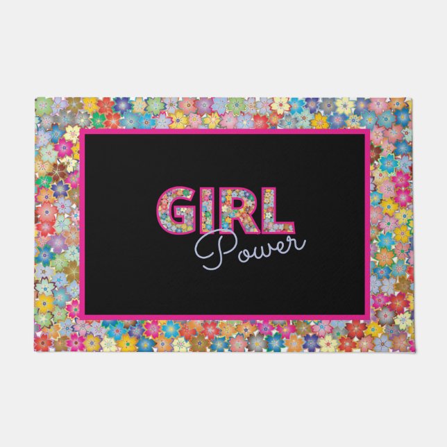 Girl Power | Pink Girly Beautiful Wildflower Women Doormat (Front)