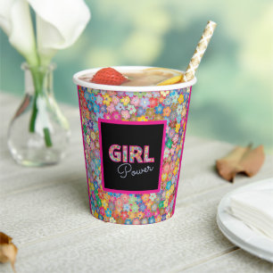 Girl Power   Pink Girly Beautiful Wildflower Women Paper Cups