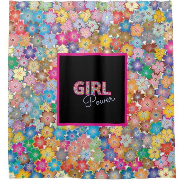 Girl Power | Pink Girly Beautiful Wildflower Women Shower Curtain (Front)