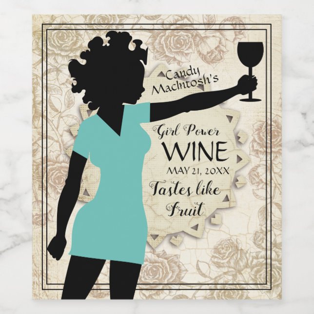 Girl power strong woman roses homemade wine glass label (Single Label)