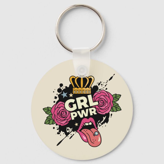 Girl Power Tattoo Style Key Ring (Front)