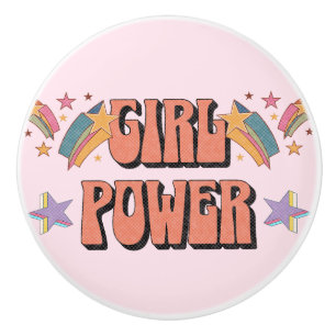 Girl Power text design with stars Ceramic Knob