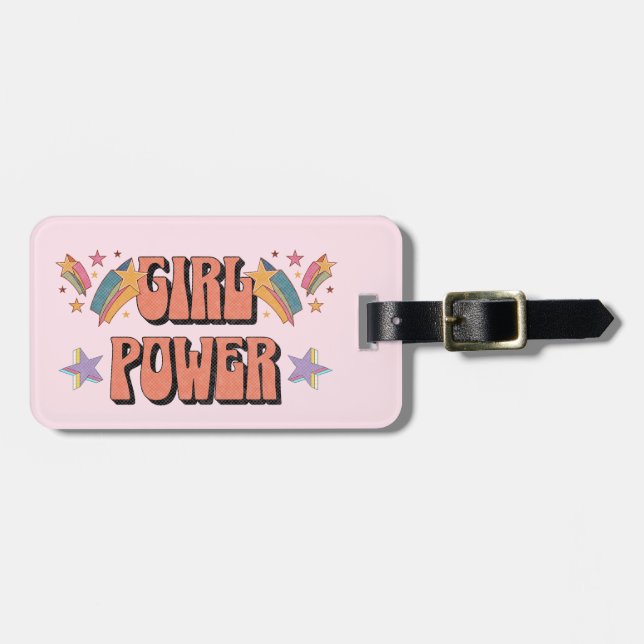 Girl Power text design with stars Luggage Tag (Front Horizontal)