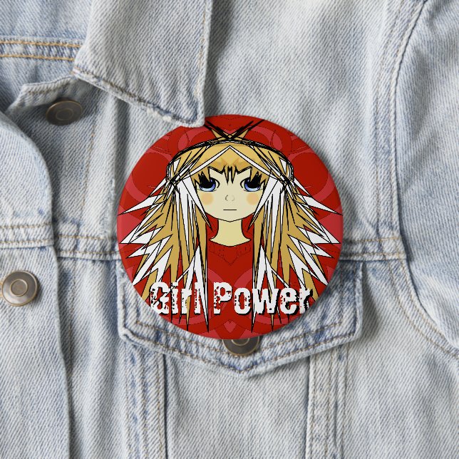 Girl Power Ultra Cute Blonde Anime Red Power 10 Cm Round Badge (In Situ)