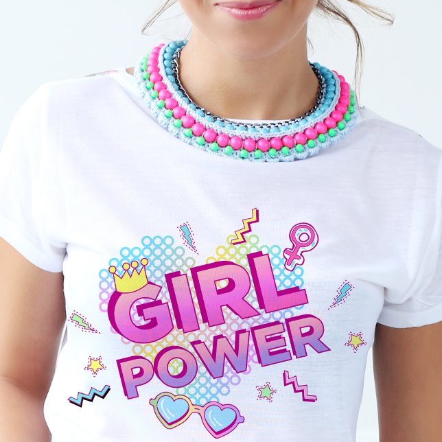 Girl Powers 80s 90s Retro Groovy Bright Colourful T-Shirt (Girl Powers 80s 90s Retro Groovy Bright Colorful T-Shirt)