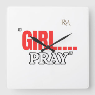 Girl Pray T-Shirt Faith Based Christian Shirt Square Wall Clock