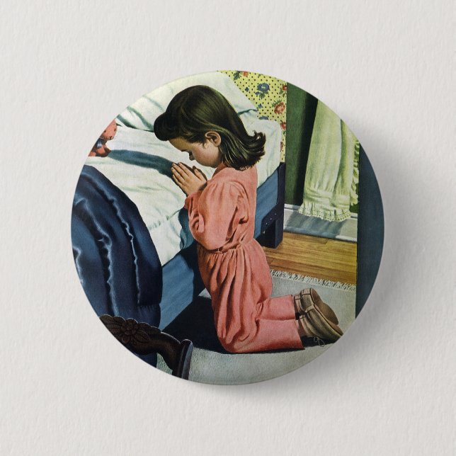 Girl Praying at Bedtime, the Lord's Prayer 6 Cm Round Badge (Front)