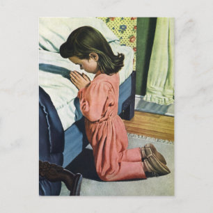 Girl Praying at Bedtime, the Lord's Prayer Postcard