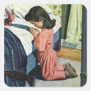 Girl Praying at Bedtime, the Lord's Prayer Square Sticker