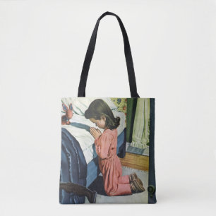 Girl Praying at Bedtime, the Lord's Prayer Tote Bag