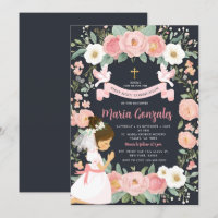 Girl Praying First Holy Communion Pink Floral