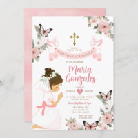Girl Praying First Holy Communion Pink Floral