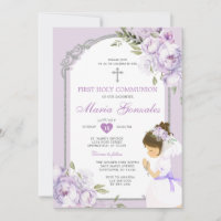 Girl Praying First Holy Communion Purple Floral