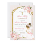 Girl Praying Gold First Holy Communion Pink Floral