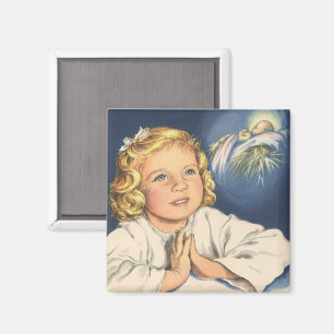 Girl Praying to Jesus Christ, Bedtime Prayers Magnet