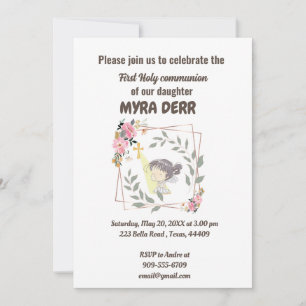 Girl praying to jesus cross first communion invitation