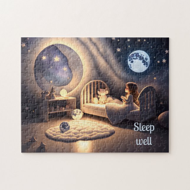Girl prays in moonlight and by starlight, custom  jigsaw puzzle (Horizontal)