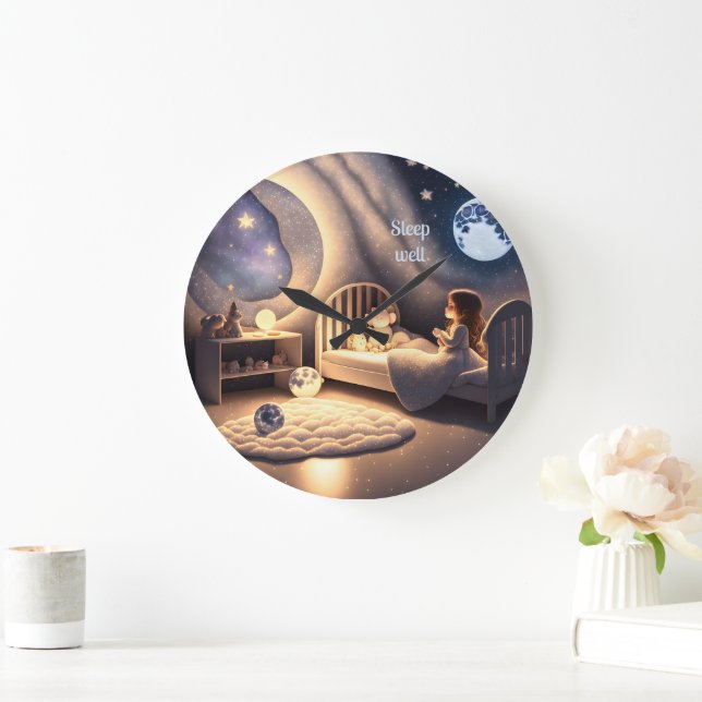 Girl prays in moonlight and by starlight, custom  large clock (Home)